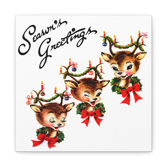 Season's Greetings Reindeer Mid Century Retro Christmas Canvas Gallery Wrap