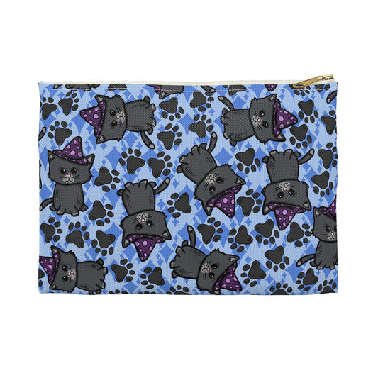 Witchy Kitties Blue Halloween Print Polyester Accessory Pouch Travel Bag