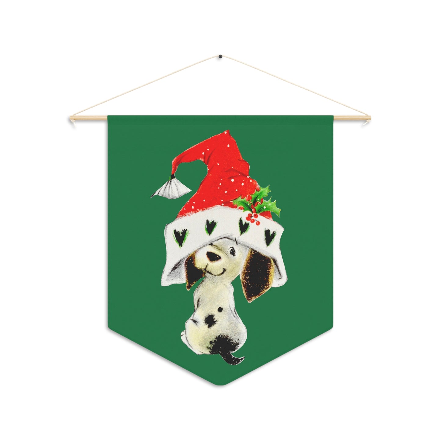 Christmas Dalmation Puppy In Santa Hat Mid Century Retro Christmas Print Wall Hanging Banner Flag