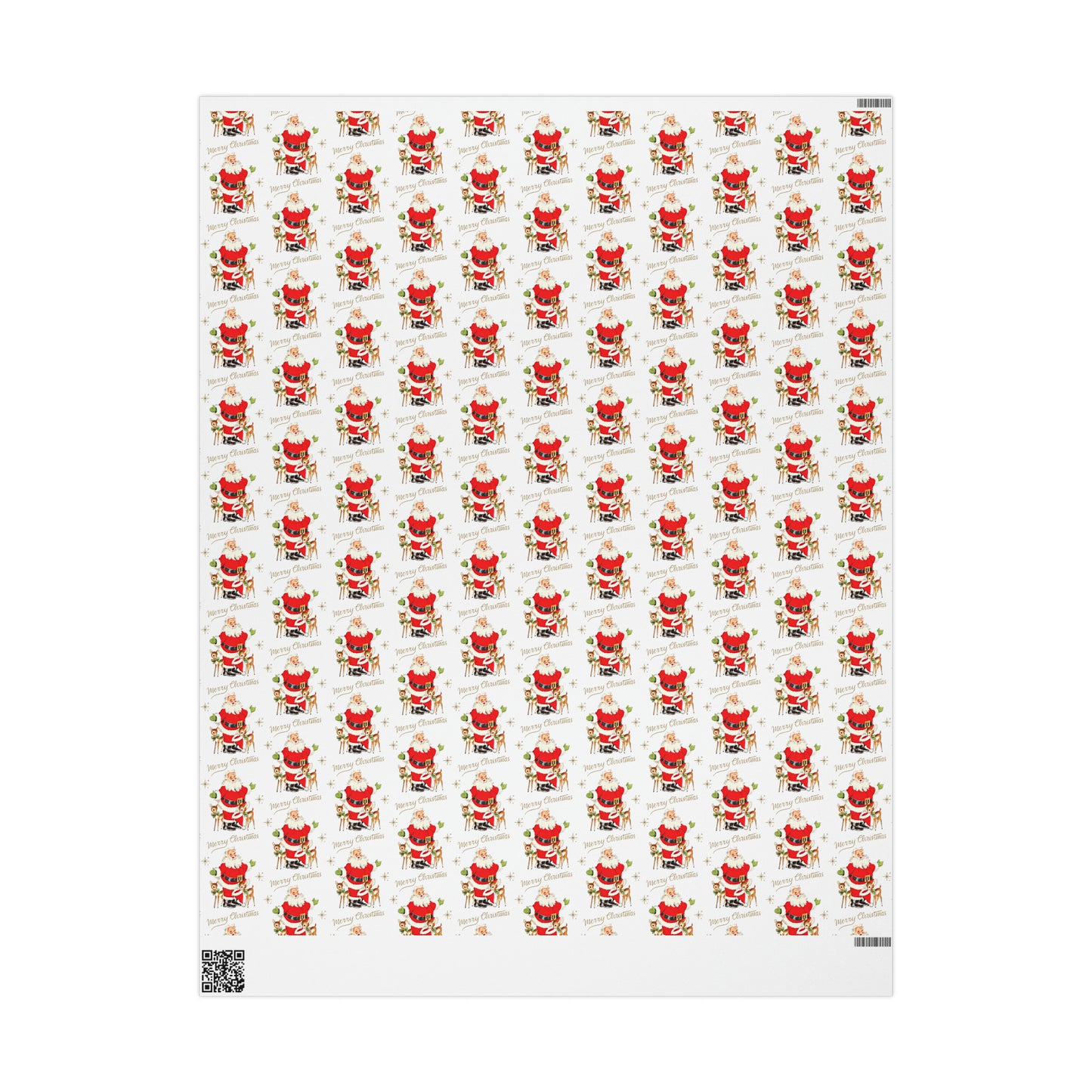 Merry Christmas Santa Reindeer Gold Stars Midcentury Retro Holiday Gift Wrap Paper - Glossy Or Matte