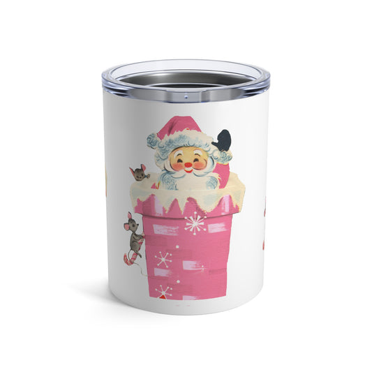 Santa In Chimney Pink Mid Century Retro Christmas Print Stainless Steel Tumbler 10oz