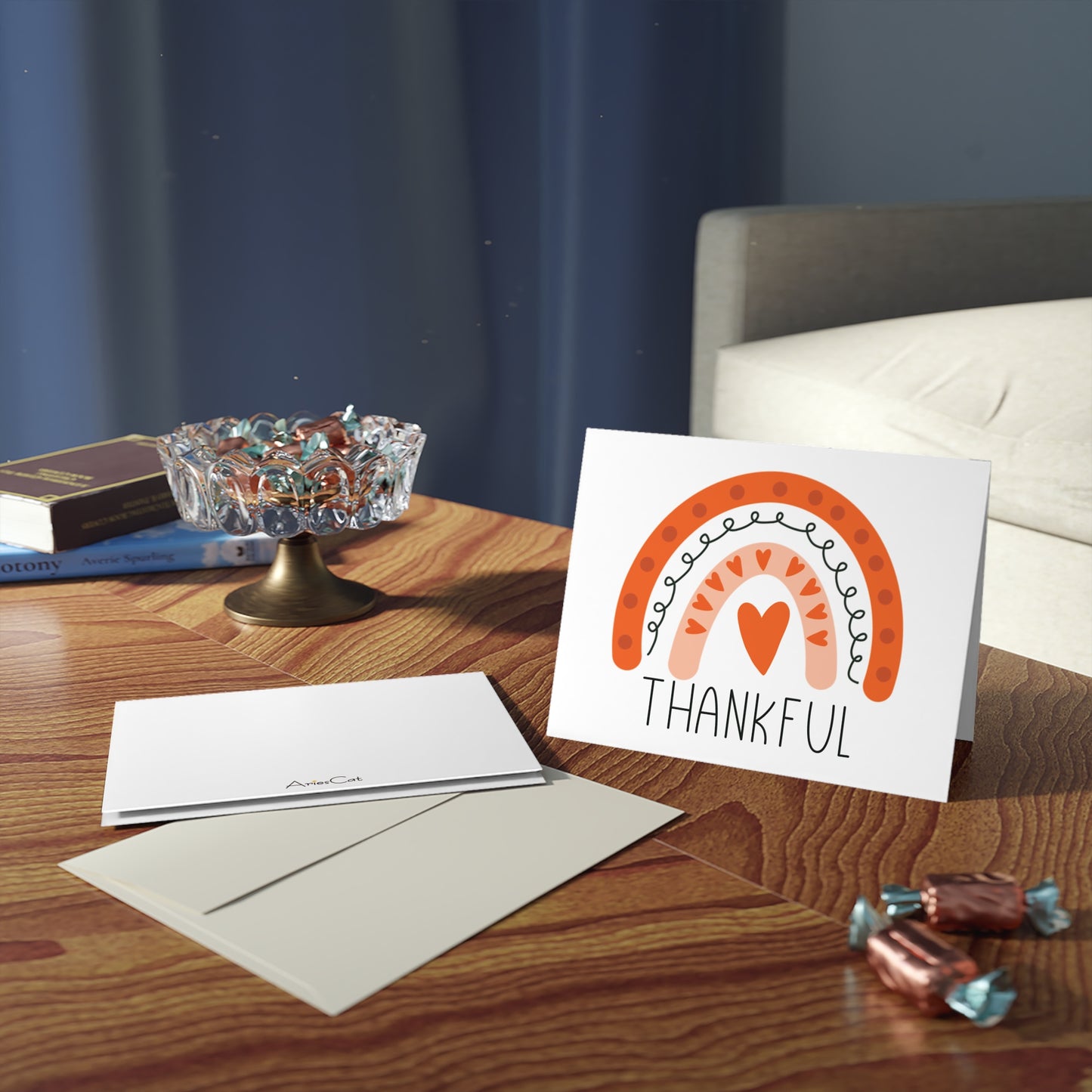 Thankful Boho Rainbow Retro Style Friendsgiving Thanksgiving Thank You Matte Greeting Cards (8, 16, and 24 pcs)