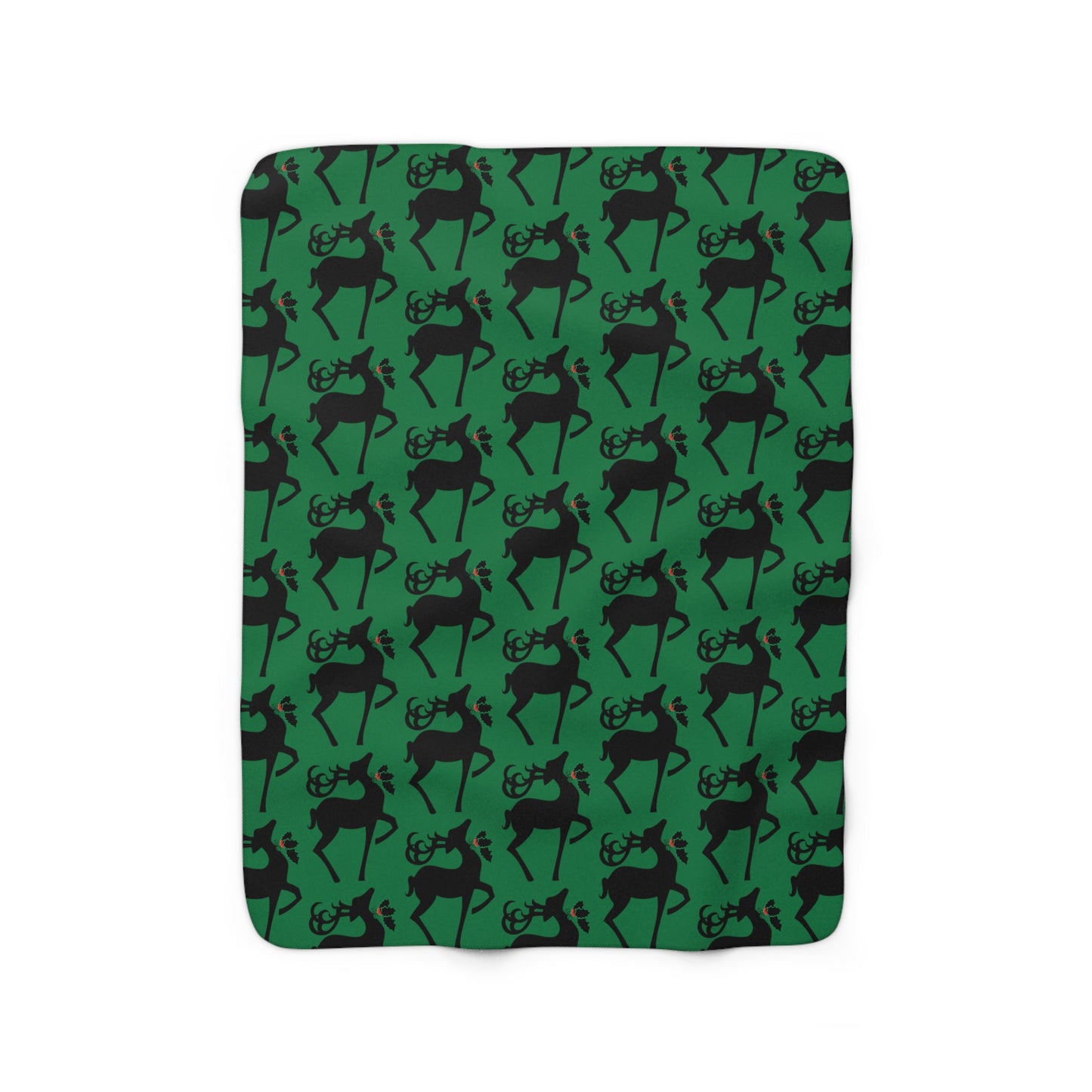 Reindeer Silhouette Green Retro Christmas Print Sherpa Fleece Blanket