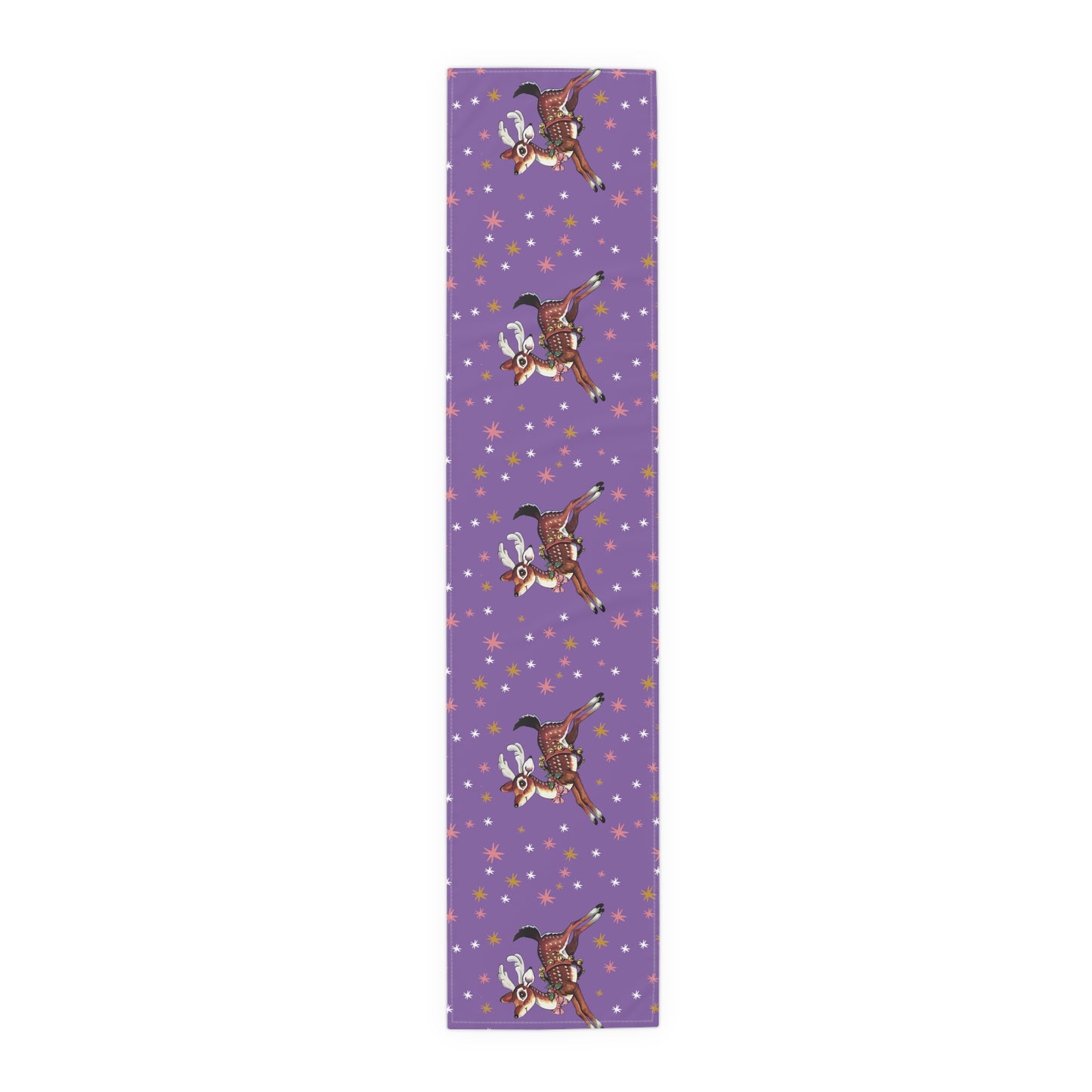 Reindeer Stars Purple Mid Century Retro Christmas Print Home Decor Cotton Poly Table Runner