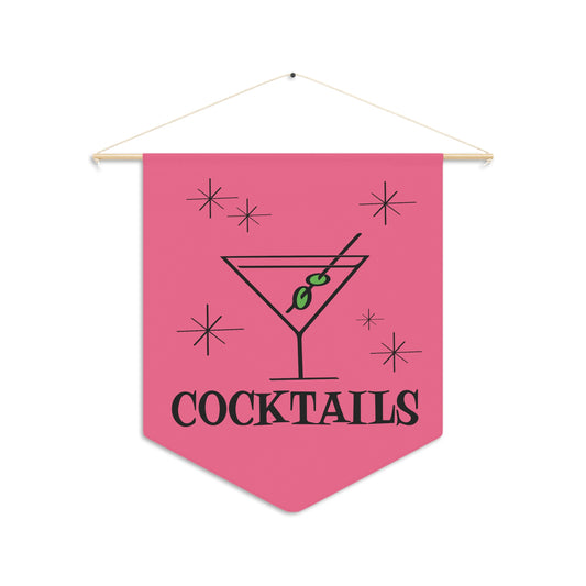 Martini Cocktails Mid Century Retro Style Pink Wall Hanging Banner Flag