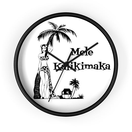 Mele Kalikimaka Hawaiian Girl Atomic Mid Century Retro Black Christmas Wall Clock