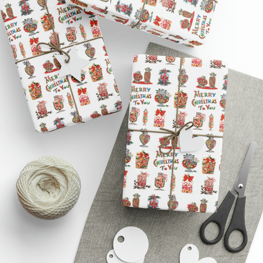 Merry Christmas To You Christmas Candy Mid Century Retro Christmas Print Holiday Gift Wrap Paper - Glossy Or Matte