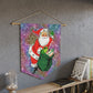 Santa With His Sack Of Presents Glitter Background Mid Century Retro Christmas Print Wall Hanging Banner Flag