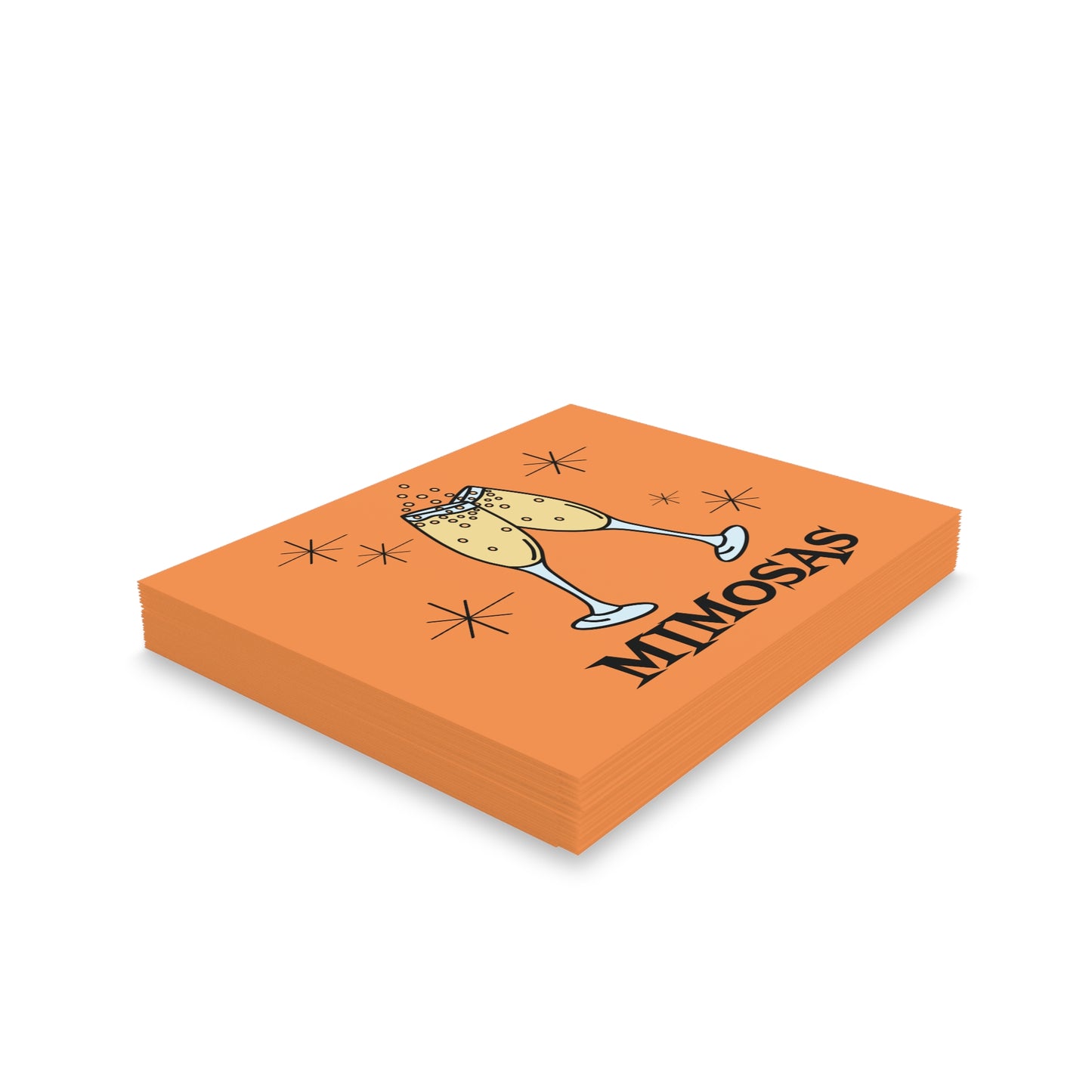 Mimosas Brunch Atomic Mid Century Retro Style Orange Matte Greeting Cards (8, 16, and 24 pcs)