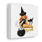 Orange Witch Black Cat Retro Halloween Decor Print Canvas Gallery Wrap