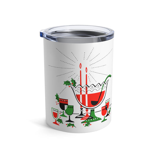 Christmas Cocktails Punchbowl Mid Century Retro Christmas Print Stainless Steel Tumbler 10oz