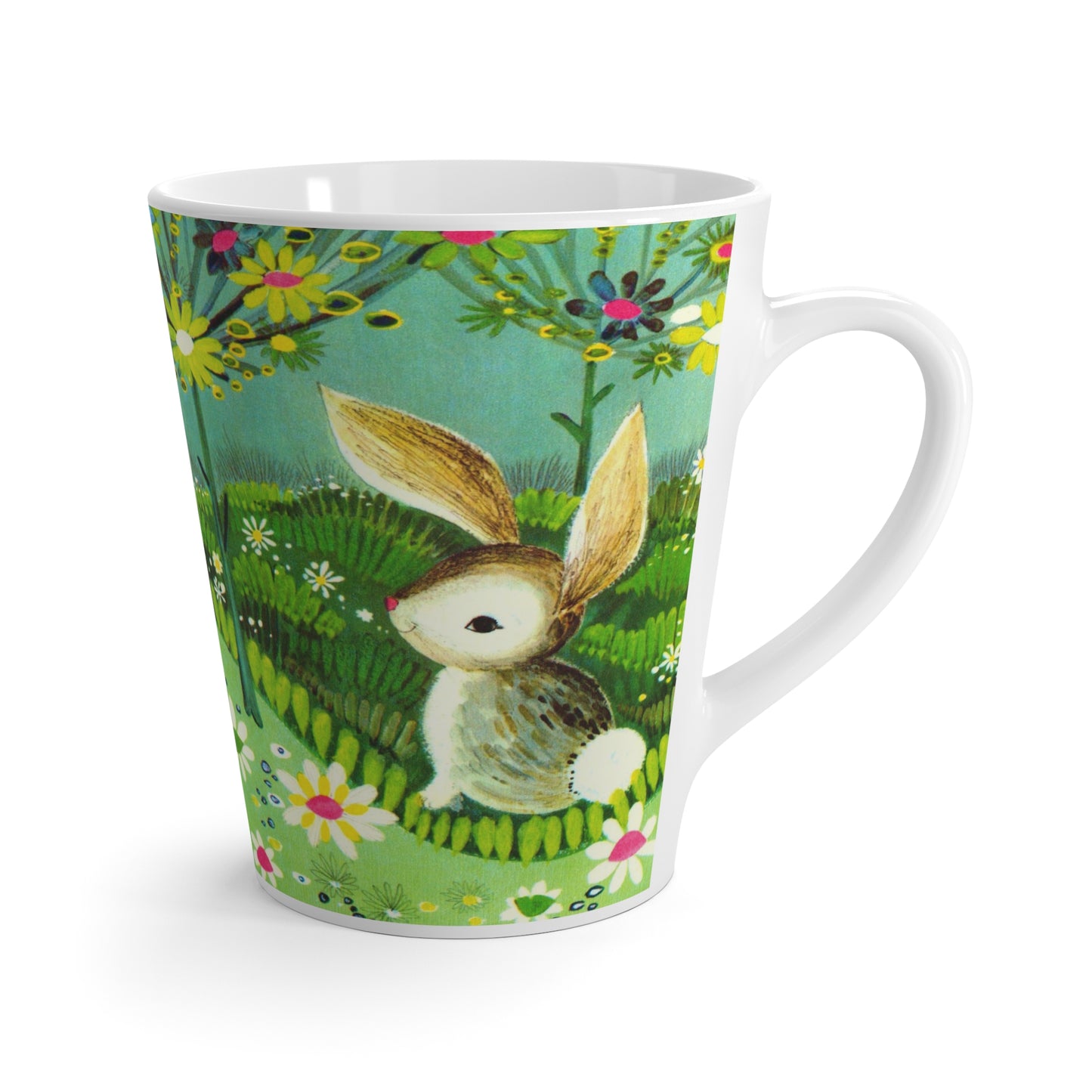 Spring Bunny Flowers Mod Retro Easter Print Latte Coffee Mug