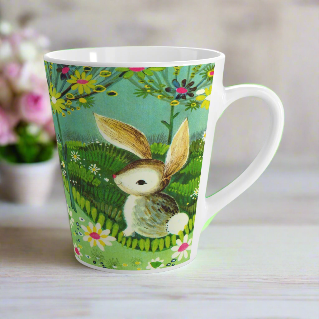 Spring Bunny Flowers Mod Retro Easter Print Latte Coffee Mug