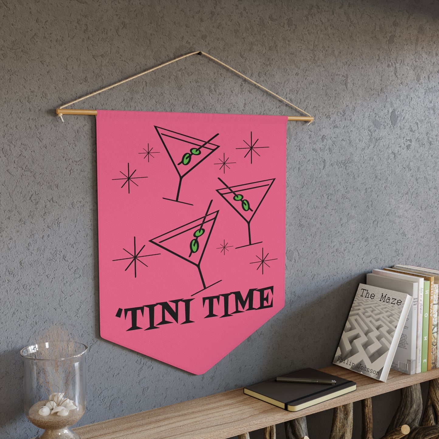 'Tini Time Martinis Cocktails Atomic Mid Century Retro Style Print Wall Hanging Banner Flag