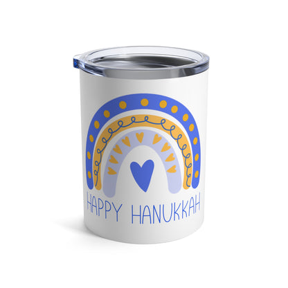 Happy Hanukkah Boho Rainbow Blue Stainless Steel Tumbler 10oz