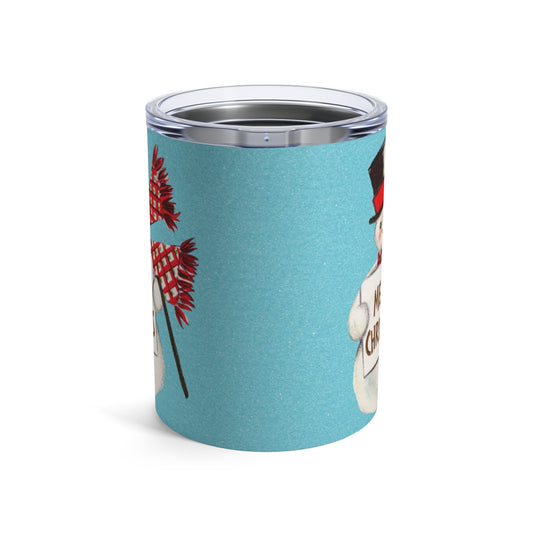 Merry Christmas Snowman Blue Retro Christmas Print Stainless Steel Tumbler 10oz