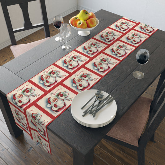 It's Christmas! Santa Calendar Mid Century Retro Christmas Print Home Decor Cotton Poly Table Runner