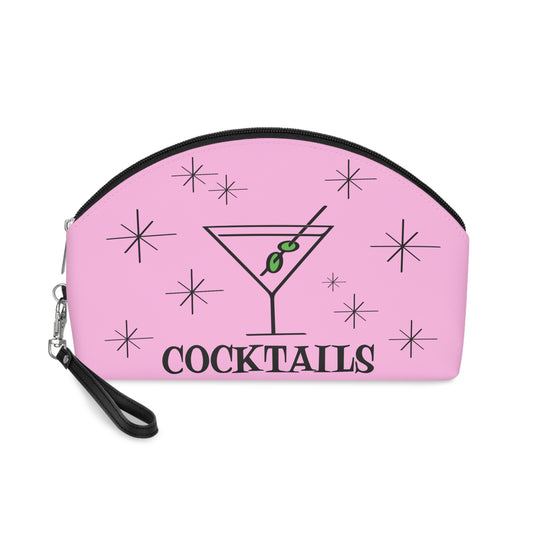 Martini Cocktails Pink Mid Century Retro Style Travel Cosmetic Makeup Bag