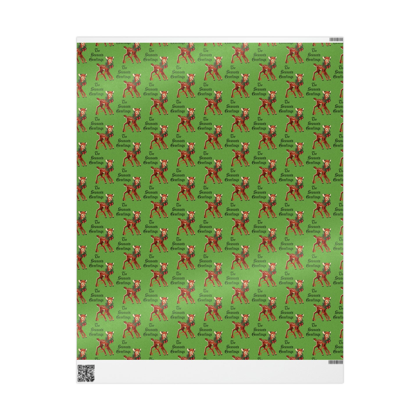 The Season's Greetings Reindeer With Wreath Mid Century Retro Christmas Print Holiday Gift Wrap Paper - Glossy Or Matte