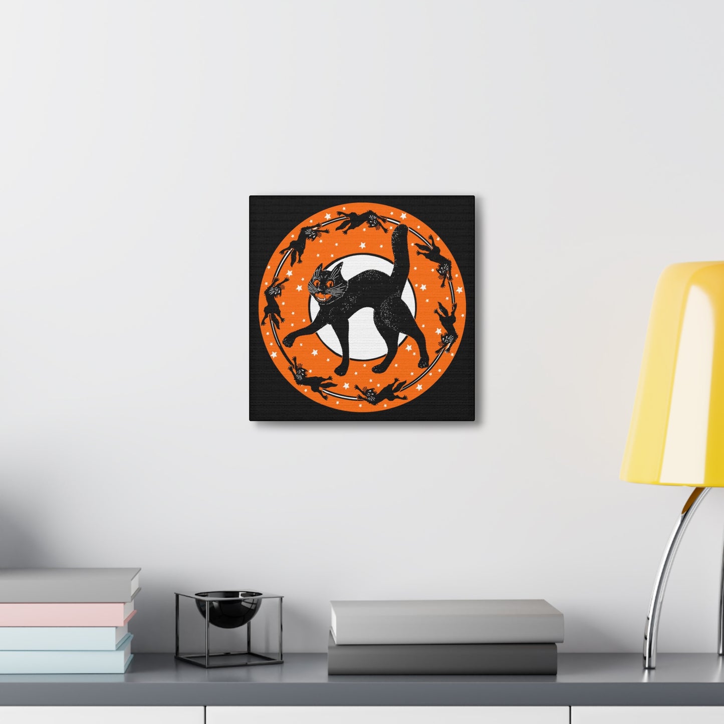 Black Cats Halloween Retro Print Canvas Gallery Wrap