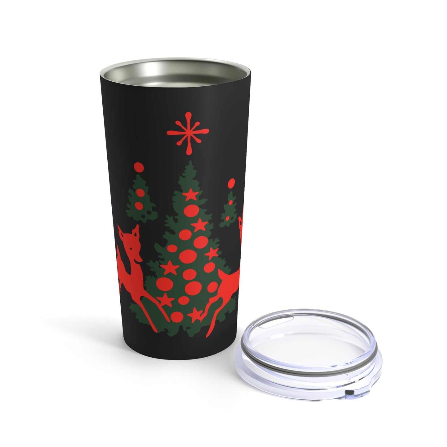 Red Reindeer Christmas Trees Mid Century Retro Christmas Print Stainless Steel Tumbler 20oz