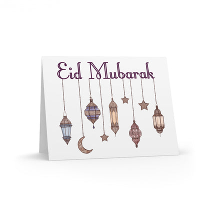 Eid Mubarak Festival Arabic Lanterns Matte Greeting Cards (8, 16, and 24 pcs)