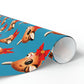 Reindeer With Bow Blue Mid Century Retro Christmas Print Holiday Gift Wrap Paper - Glossy Or Matte