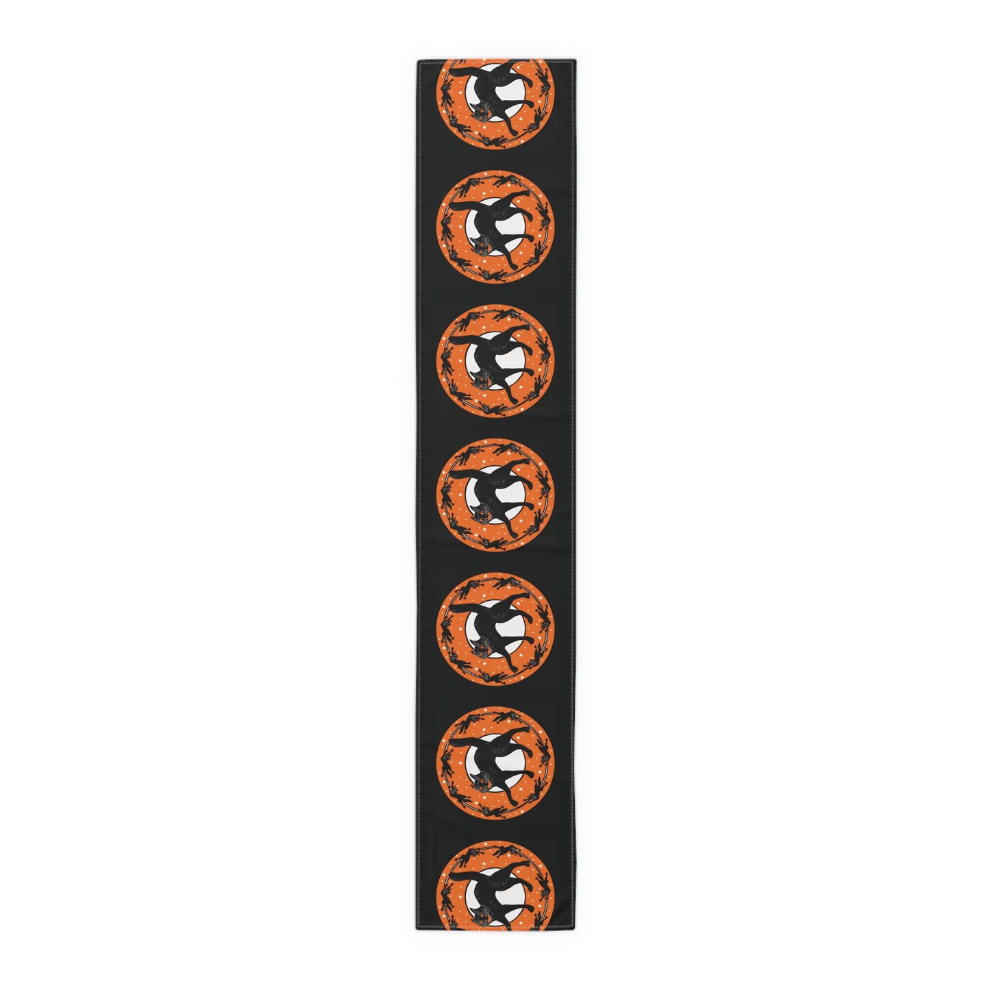 Black Cats Retro Halloween Print Black Cotton Poly Table Runner