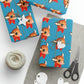 Reindeer With Bow Blue Mid Century Retro Christmas Print Holiday Gift Wrap Paper - Glossy Or Matte