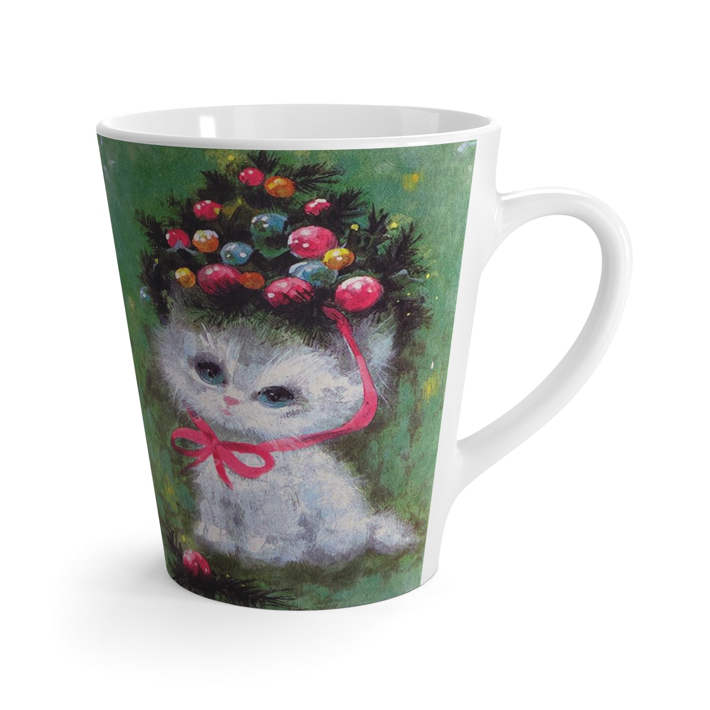 Christmas Kitten Ornaments Hat Retro Christmas Print Latte Coffee Mug