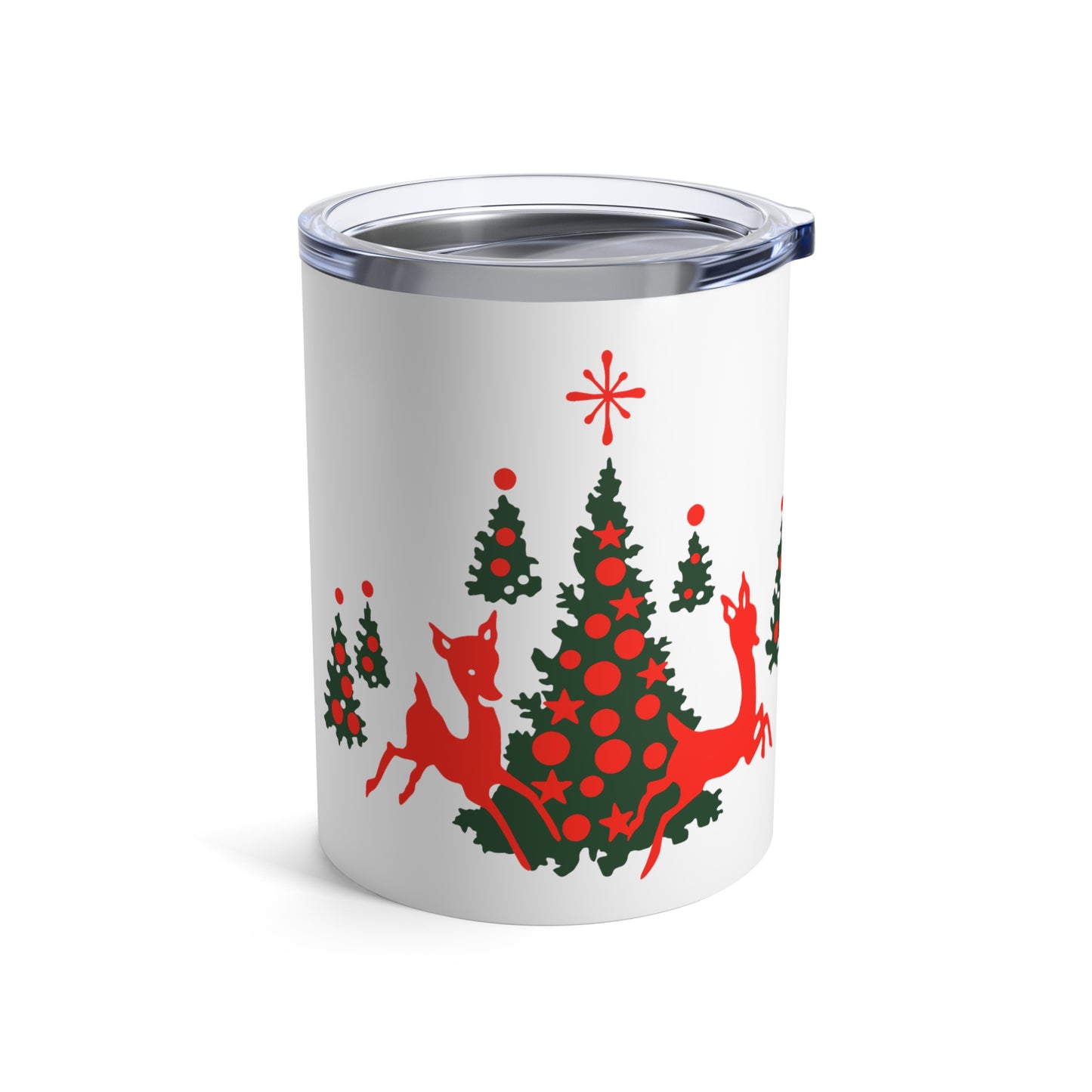 Red Reindeer Christmas Trees Mid Century Retro Christmas Print Stainless Steel Tumbler 10oz