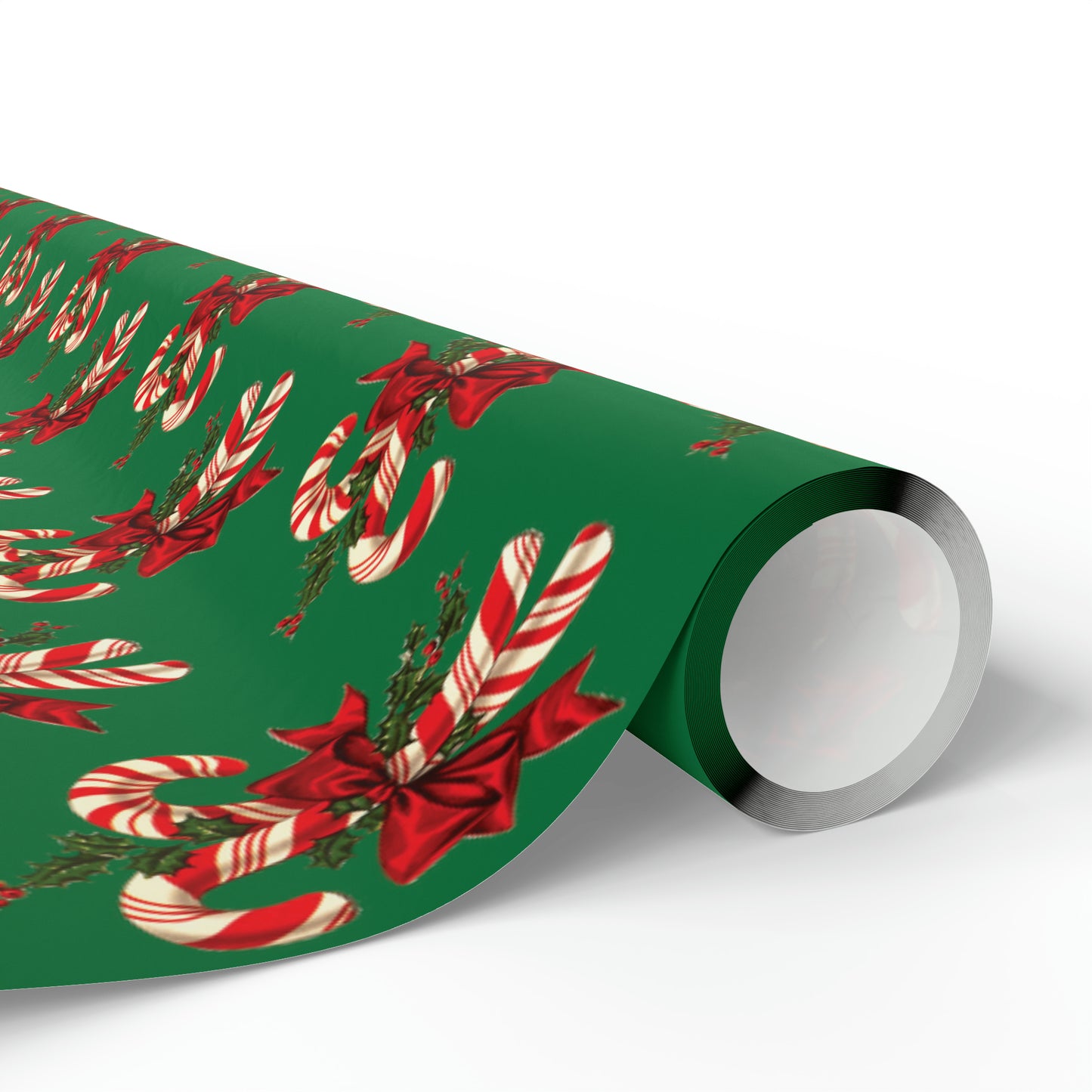 Retro Candy Canes Green Mid Century Retro Christmas Print Holiday Gift Wrap Paper - Glossy Or Matte