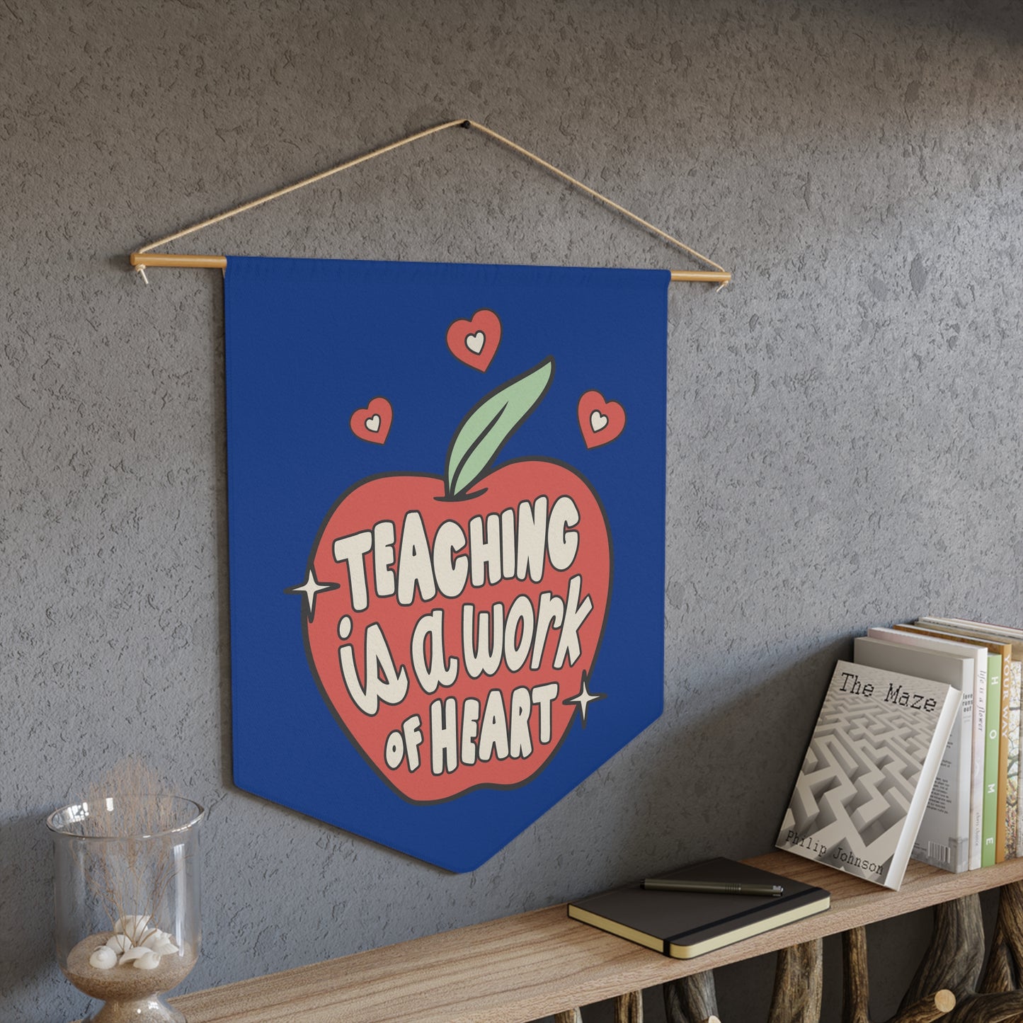 Teaching Is A Work Of Heart Print Wall Hanging Banner Flag