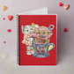 This red spiral notebook features a midcentury Valentine's Day illustration of a cute cat with a pink milkshake that says I'll Treat You Right if you'll be my Valentine.