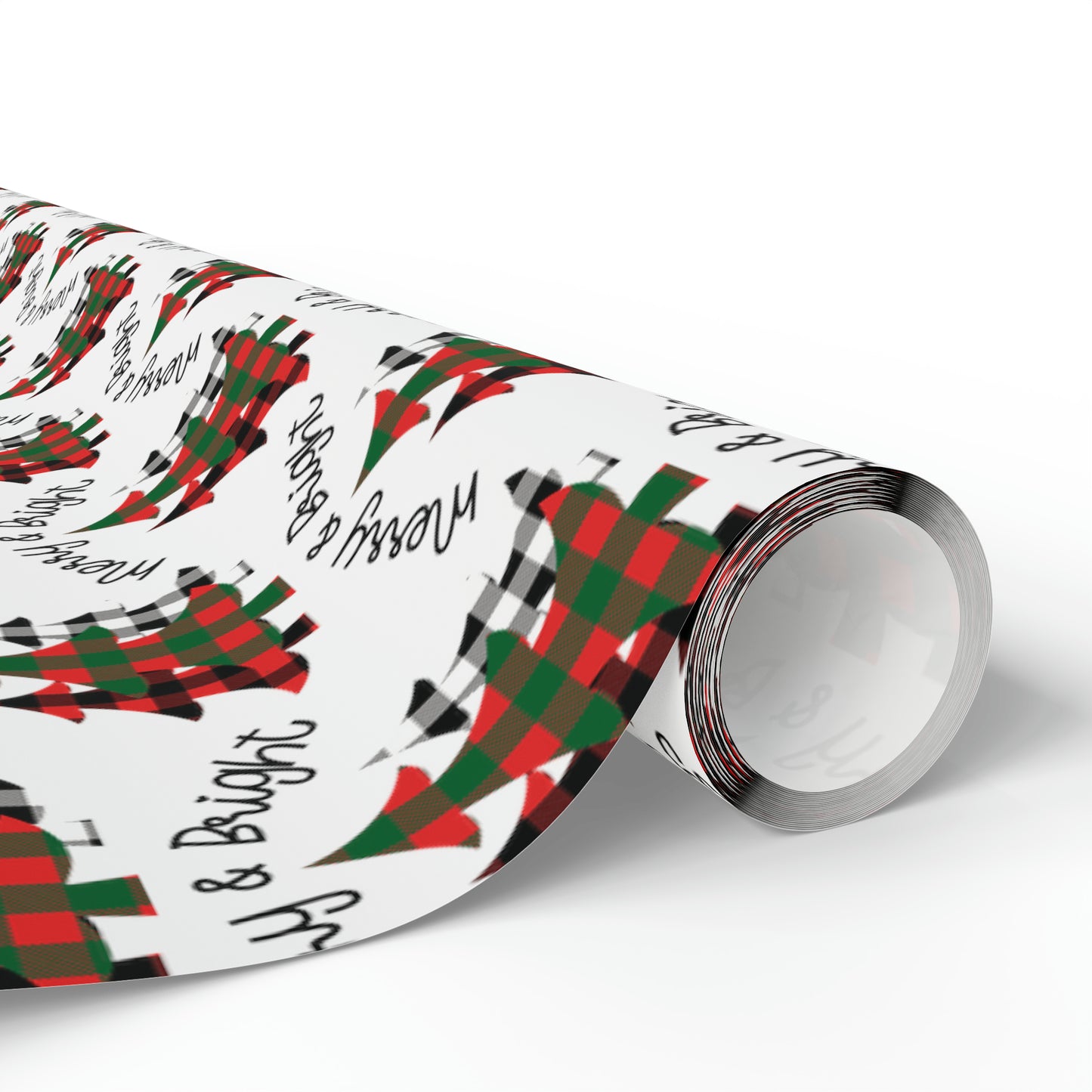 Merry And Bright Buffalo Checkered Trees Christmas Print Holiday Gift Wrap Paper - Glossy Or Matte