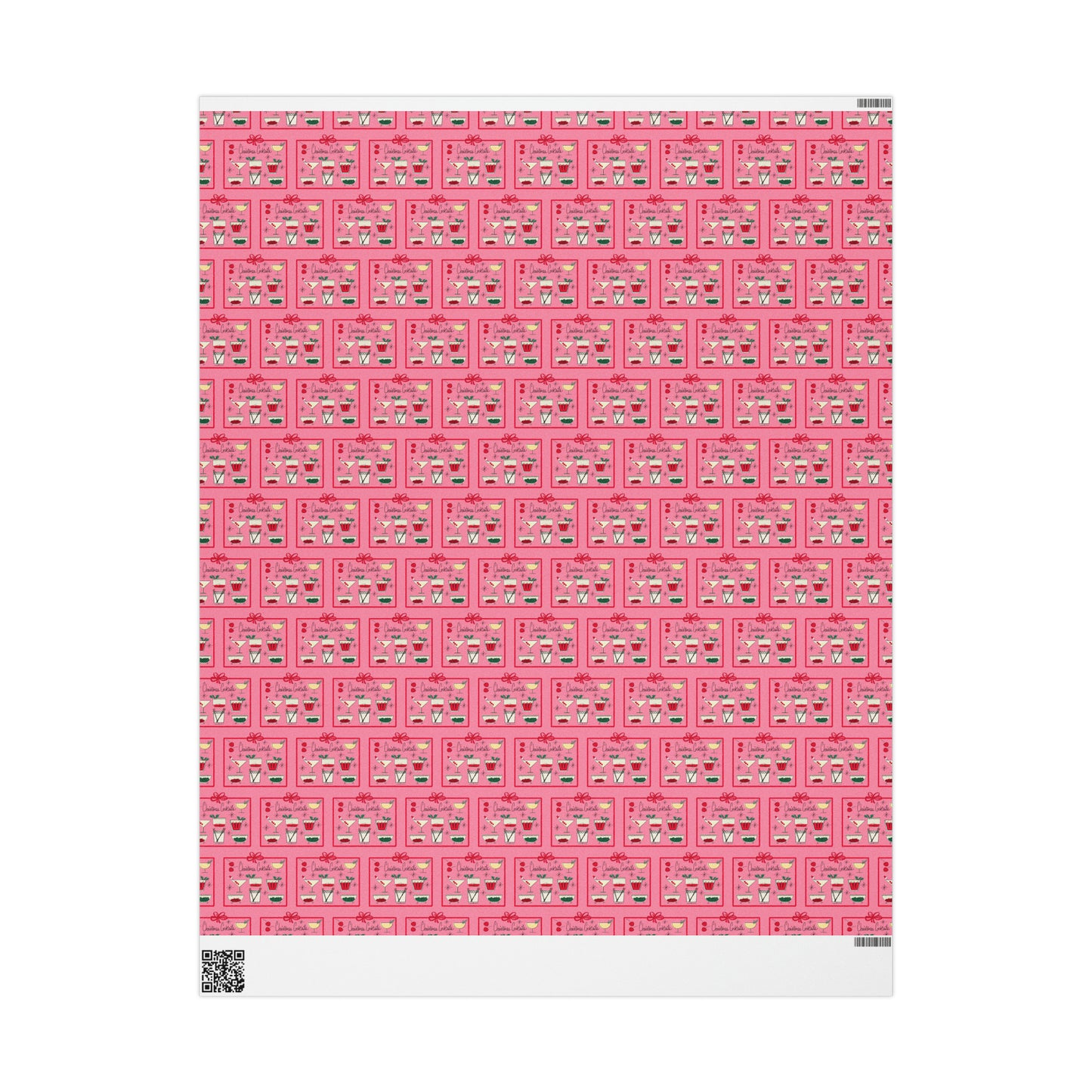 Christmas Cocktails Pink Mid Century Retro Christmas Print Holiday Gift Wrap Paper - Glossy Or Matte