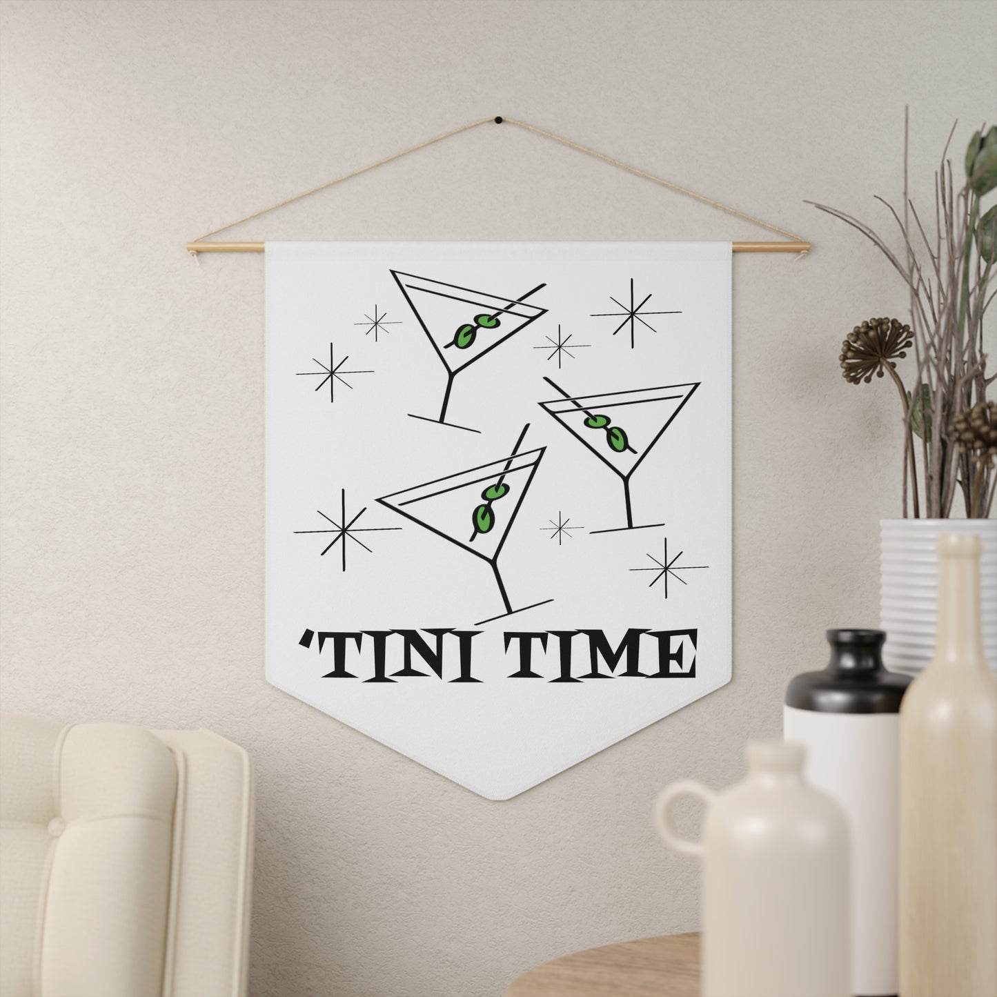 'Tini Time Martinis Cocktails Atomic Mid Century Retro Style Print Wall Hanging Banner Flag