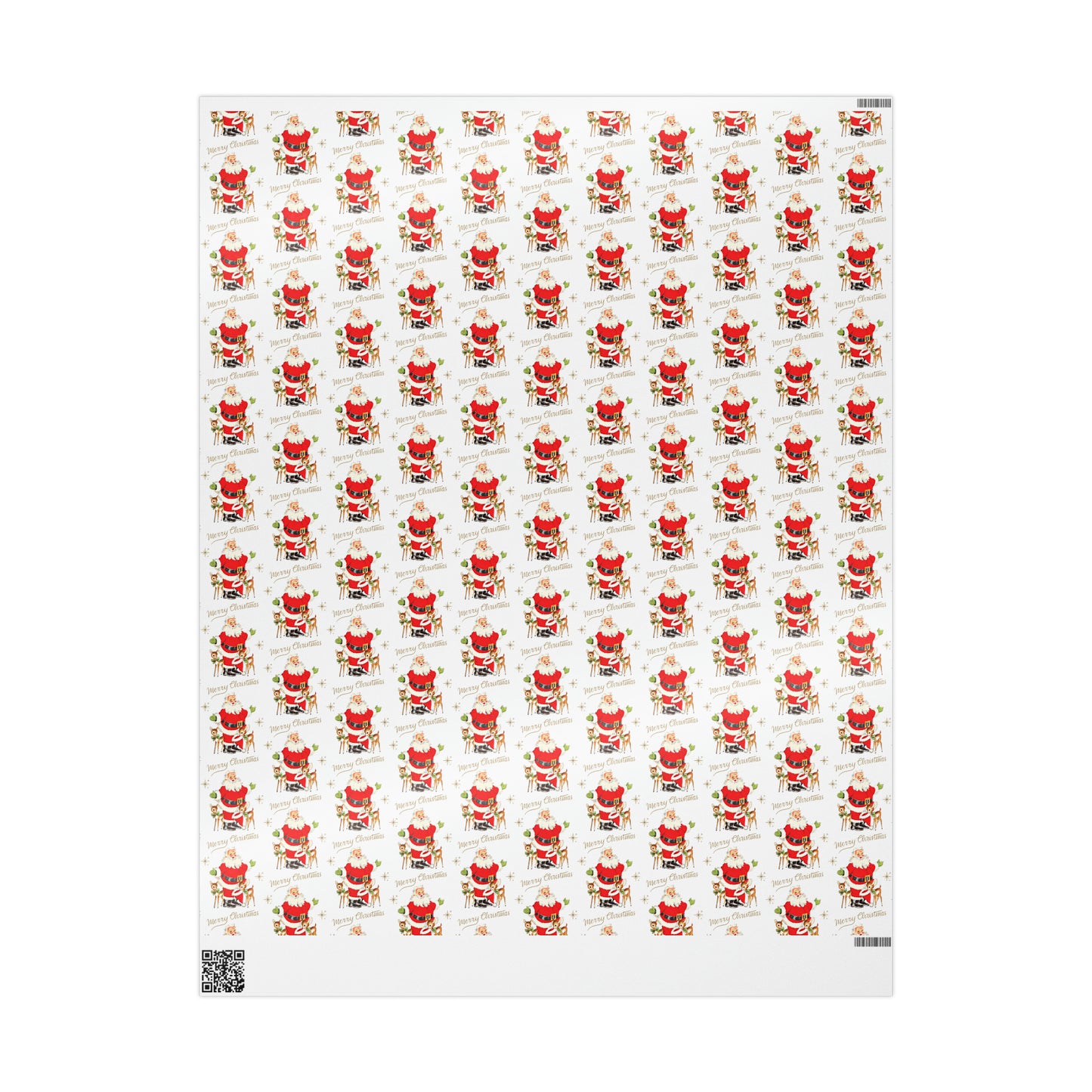 Merry Christmas Santa Reindeer Gold Stars Midcentury Retro Holiday Gift Wrap Paper - Glossy Or Matte