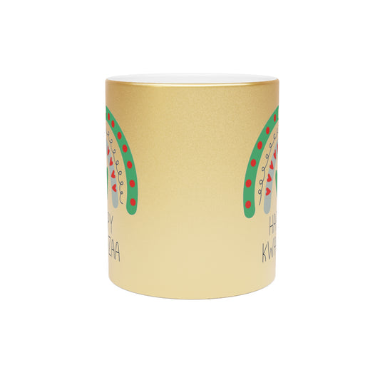 Happy Kwanzaa Boho Rainbow Gold Metallic Mug