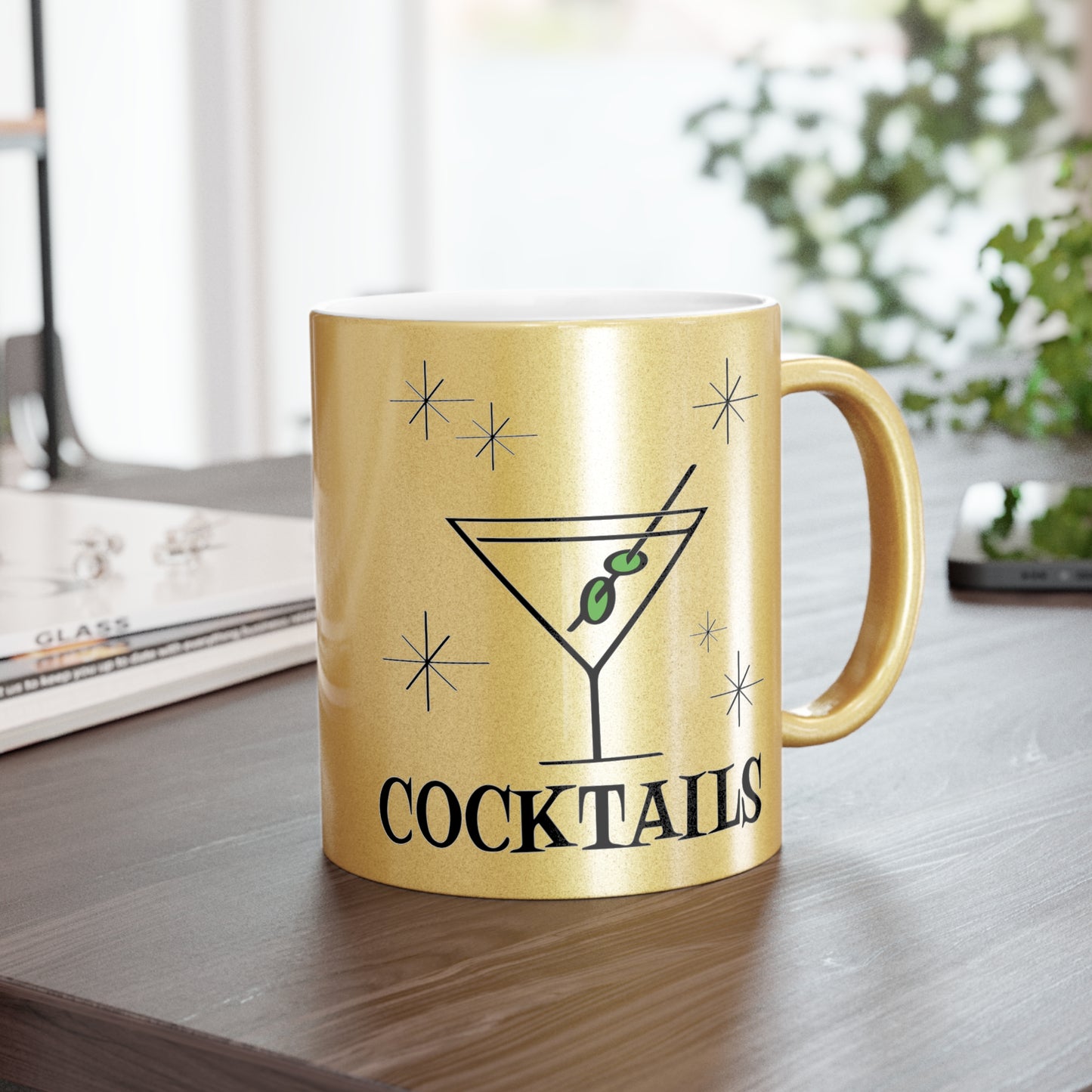 Martini Cocktails Atomic Retro Style Gold Metallic Mug