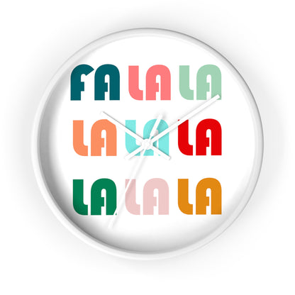 Fa La La La Christmas Retro Style Print White Christmas Wall Clock