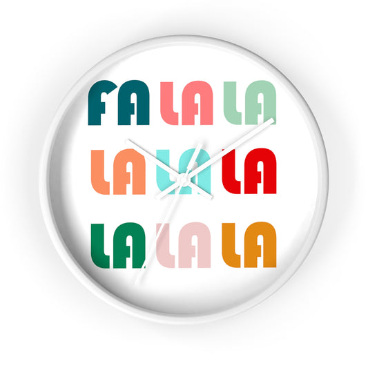 Fa La La La Christmas Retro Style Print White Christmas Wall Clock