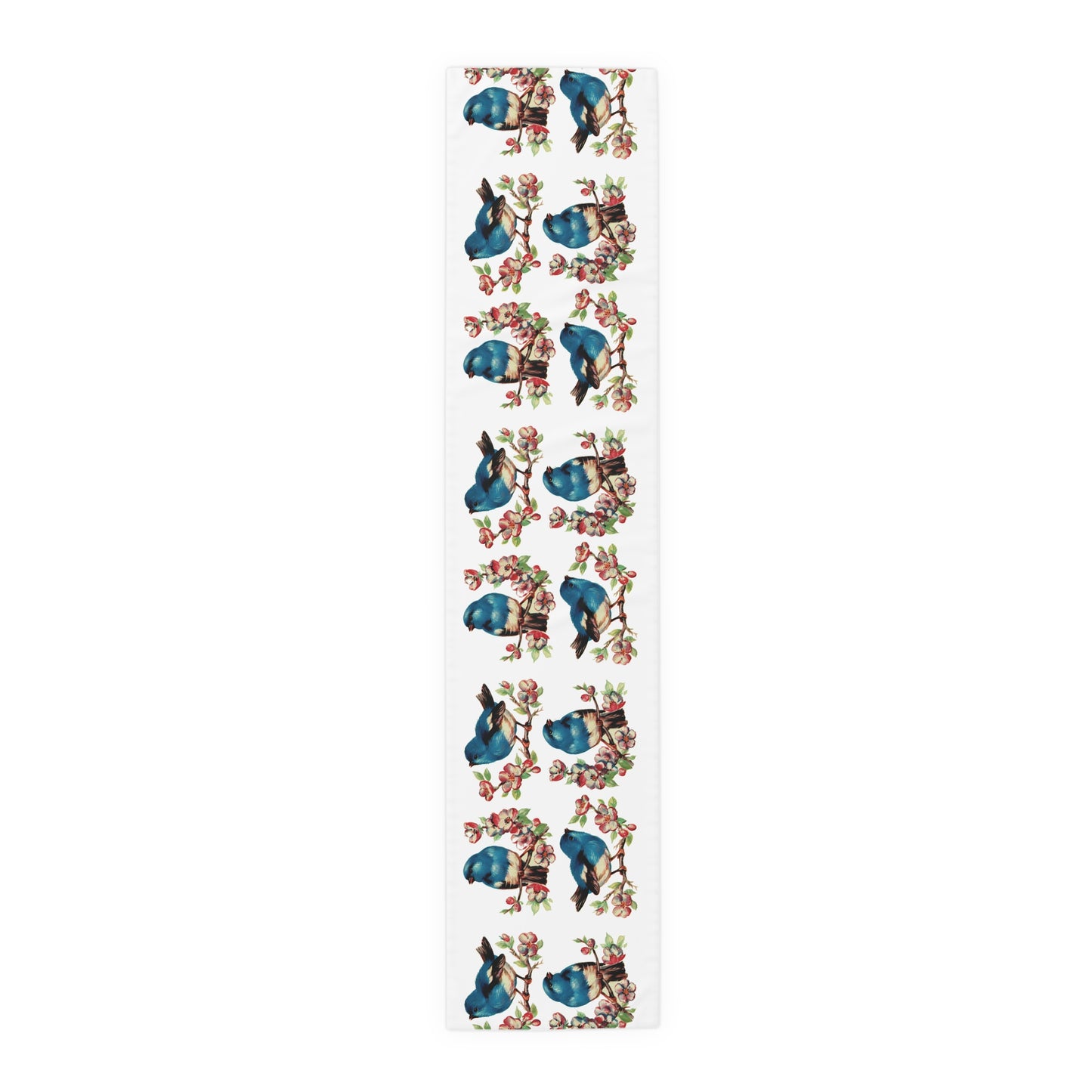 Bluebirds Retro Print Spring Home Decor Cotton Poly Table Runner