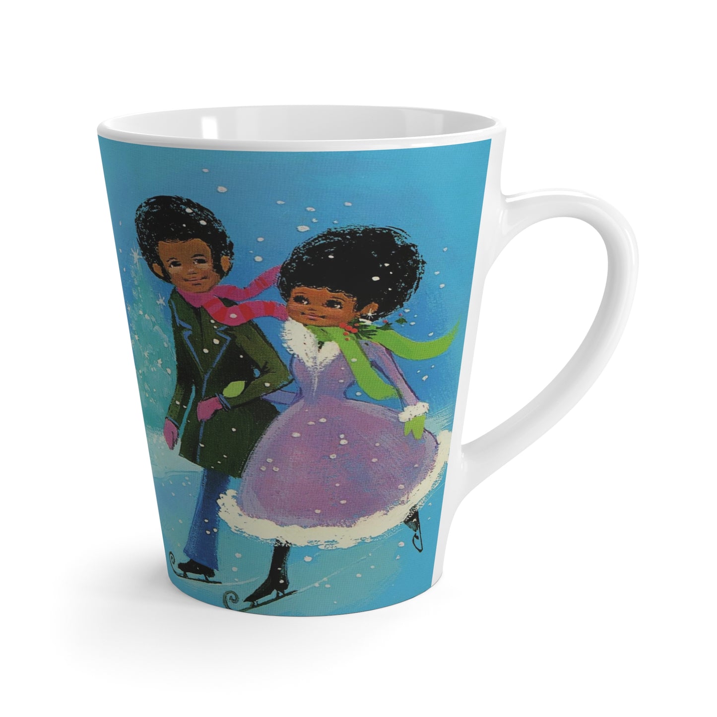 Ice Skating Couple Mod Retro Christmas Print Latte Coffee Mug