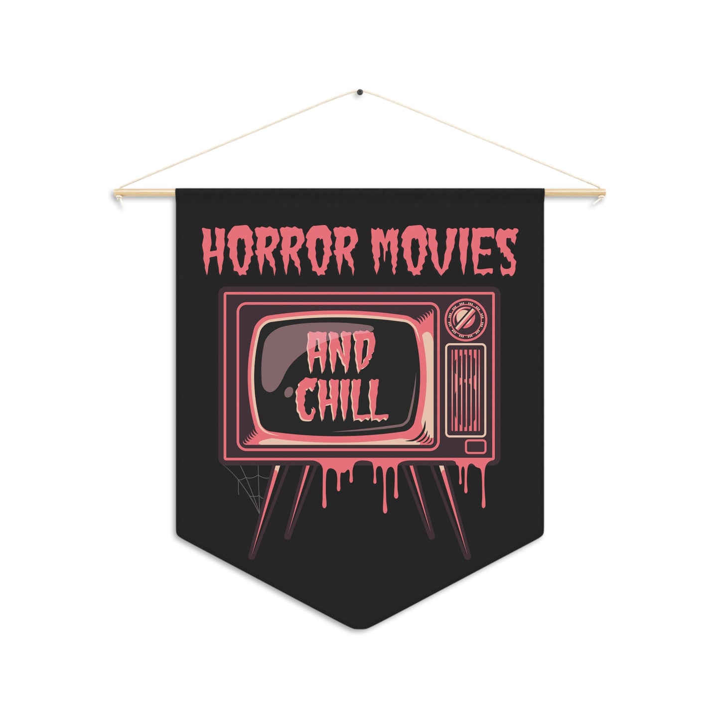 Horror Movies And Chill Retro Television Black Halloween Decor Print Wall Hanging Banner Flag