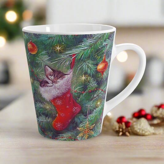 Christmas Kitten In Stocking Christmas Retro Latte Coffee Mug