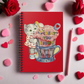 This red spiral notebook features a midcentury Valentine's Day illustration of a cute cat with a pink milkshake that says I'll Treat You Right if you'll be my Valentine.