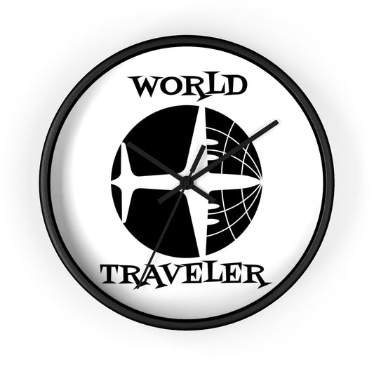 World Traveler Airplane Globe Mid Century Retro Style Black Wall Clock