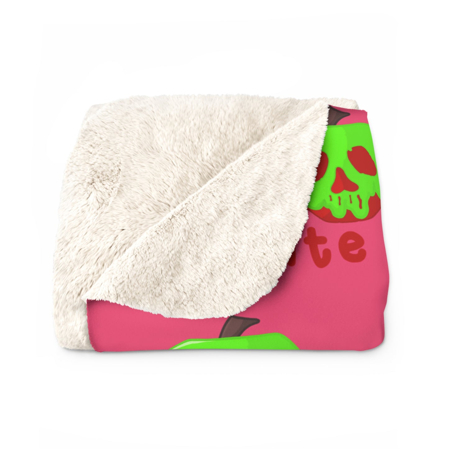 Bite Me Poison Apple Halloween Sherpa Fleece Blanket - Pink Variant