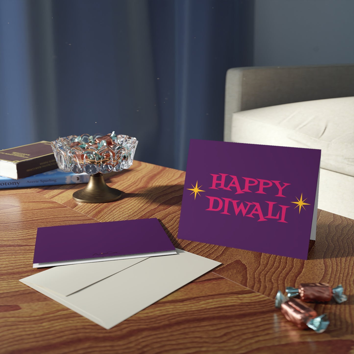 Happy Diwali Starburst Atomic Mid Century Retro Style Holiday Matte Greeting Cards (8, 16, and 24 pcs)